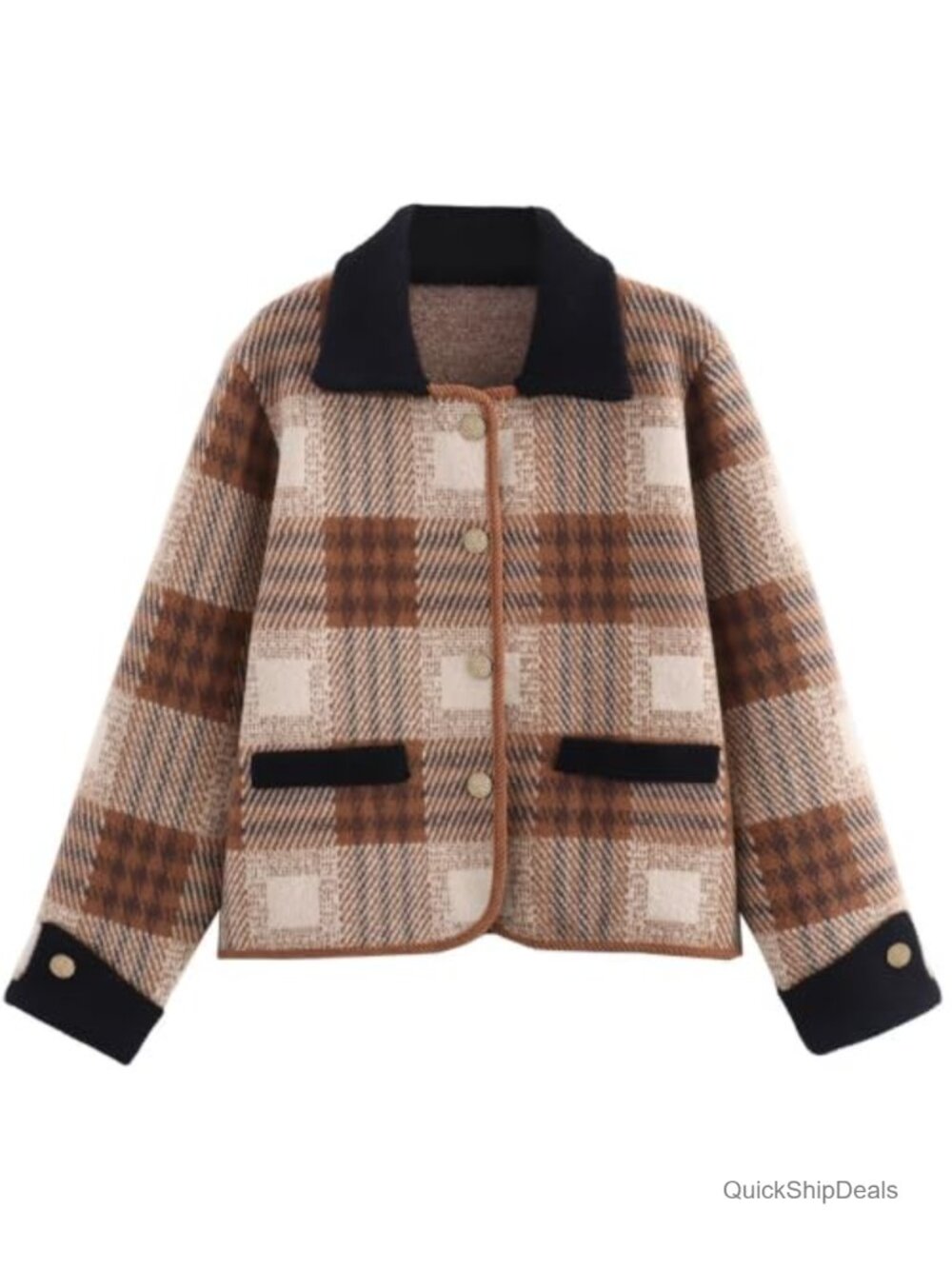 Plaid Button Down Cardigan Sweater Coat